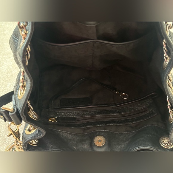 MICHAEL Michael Kors - Leather Chain-Link Hobo Tote, Black Pebble Leather - Picture 8 of 10